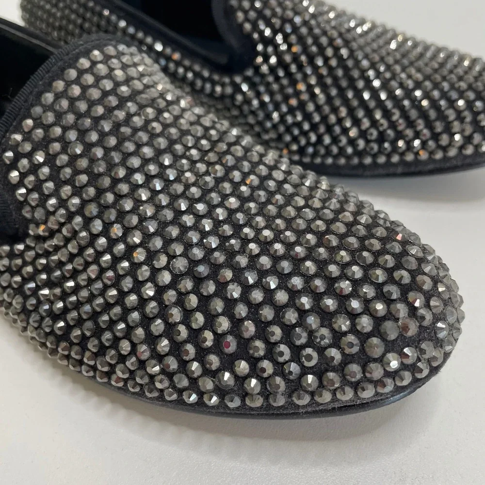 Steve Madden Womens Black Rhinestone Loafers Sparkle Flat 8.5 MJ Michael Jackson